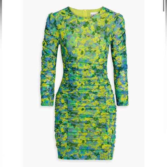 Ganni NWT Sulphur Spring Mesh Ruched Dress - Picture 2 of 10